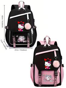 Sanrio Kuromi Anime Rucksack mit Lunch-Tasche, Nylon Laptop-Rucksack für Jungen und Mädchen, Mehrere Fächer, externer Geräteport, wasserdichtes Design, verstellbare Schultergurte, ideal für Schule, täglichen Gebrauch und Reisen, süßer Cartoon-Muster, thematische Lunch-Tasche, Reißverschluss-Verschluss, Schul-Rucksack