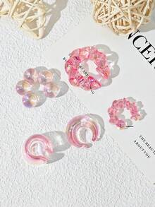 5 件/套无穿孔亚克力彩色多巴胺简约个性化甜美耳夹耳环套装包括新月、心形、星形、扭珠、C 形耳环珠宝礼物，适合女性