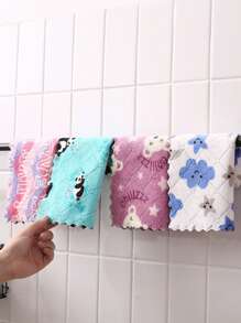 10pcs, Dish Cloth, Coral Velvet Cartoon Printed Double-Sided CleaningTowels, Scouring Pad, New Kitchen Printed Cleaning Cloth, SuperAbsorbent Wiping Cloth, Cleaning Supplies