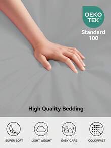 3/4 Piece Solid Color Bedding Set, Soft, Comfortable, Breathable, Hotel-Grade Luxury Home Bedding For Summer, Available In Single, Double, Queen, King Sizes, Includes 1 Or 2 Pillowcases, 1 Bed Sheet, And 1 Fitted Sheet, Suitable For Room Decor And Ideal Gift, Applicable For Home And Dorm, Light Gray, Oeko-Tex Certified - Light Stone Gray - View 5