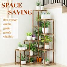 HOMKIRT Plant Stand Indoor Outdoor 14 Tier Large Corner Plant Stand Tall Plant Shelf Rack Flower Stand For Multiple Plants Wood Plant Holder Ladder Table Display For Patio Garden Balcony Window - Brown - View 4