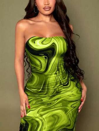 Plus Size Women Sexy Red Marble Print Sleeveless Dress, Summer