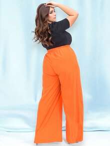 Wide Leg Colorful Pants Plus Size High Waist Loose Light Fashion Everyday Office Elegant Work - Orange - View 2