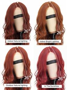 26 Inch Elegant Long Dirty Orange Curly Wavy U Part Lace Synthetic Wig For Women - Heat Resistant Fiber, Natural Middle Part, Full Volume, For Daily Wear, Party & Cospla - Dirty Orange - View 8