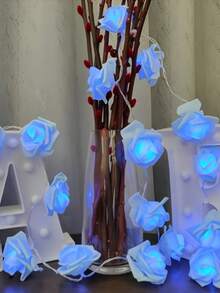Valentine's Day Rose Flower String Lights, 10ft 20 LED Battery Operated Rose String Lights For Valentine's Day Mother's Day Wedding Party - Blue - View 2