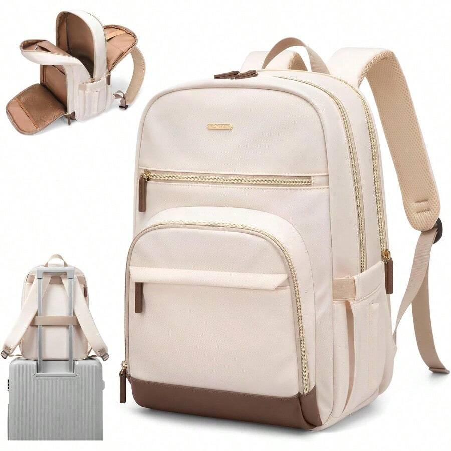 TENSTAR Laptop Backpack For Women Computer Backpack Fit 16 Inch Notebook Large Capacity Backpack Women Casual Daypack For Travel Beige-0029 - Beige - View 1