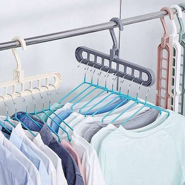 Juego de 5 /1 percha de ropa multifuncional, ahorra espacio de almacenamiento, organizador de armario con 9 agujeros, estante de almacenamiento para dormitorio, color aleatorio