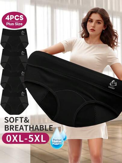 4pcs/Pack Plus Size Women's Menstrual Underwear, Leak-Proof, Elastic, Soft, Breathable