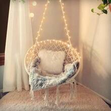 Hanging Chair For Bedroom Hammock Chair Swing With Lights And Hardware Kits Holds Up To 550Lbs Macrame Swing Chair Hanging Cotton Rope Swing Chair For Bedroom, Patio, Deck, Garden And Porch-KASHAN - 1 - View 1