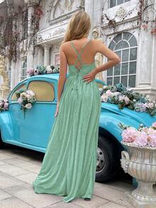 Women's Shiny Camisole Design Bridesmaid Wedding Guest Dress, Formal Cocktail Party Evening Gown, Lightweight & Flowing, Suitable For Spring/Summer Graduation Prom - Aqua - View 3
