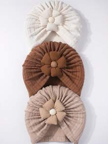 3顶婴儿小麦花图案弹力柔软舒适帽子，适合日常佩戴，0-2岁宝宝适用