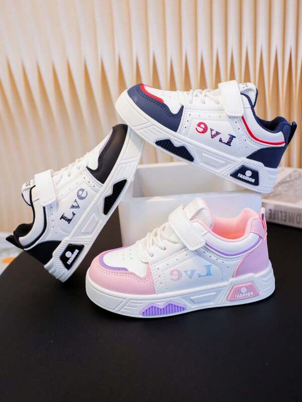 1 Pair Toddler Girls/Boys Soft Bottom Anti-Slip Letter Decor Hook And Loop Sport Shoes, Cute Casual Fashion Outdoor Sneakers, Suitable For All Seasons