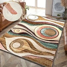 [1pc] Modern Minimalist Abstract Area Rug, High-Low Texture Bohemian Design, Lightweight, Non-Slip, Washable, Suitable For Bedroom, Living Room, Hallway, Entryway, Home Decor. Material: Crystal Velvet, 850g/㎡ Density, Dotted Backing, 5mm Thickness Entryway Decor Bathroom Kitchen Decor - Multicolor - View 40