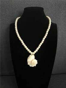 全新原创简约仿珍珠海螺吊坠项链，适合女士个性化百搭海洋风格海滩派对珠宝