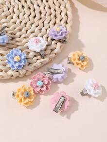 10pcs Flower Hair Clips Set, Girls Bangs Clips, Ponytail Clips, Fishbone Braid Clips, Side Clips, Suitable For Beach Holiday - Multicolor - View 9