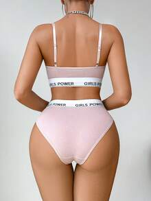 Front Close Wireless Letter Graphic Bra Sets For Women