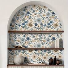 1pc Elegant Blue Floral Peel And Stick Wallpaper - Waterproof, Removable Vinyl Contact Paper With French Style Design For Bedroom, Living Room, Cabinet And Furniture Remodeling, Available In Lengths Of 44 Cm/17.32 Ft. Bedroom Wall Decor Home Decor Bedroom Decor Bathroom Decor Wall Paper Wall Stickers Kitchen Living Room Decor