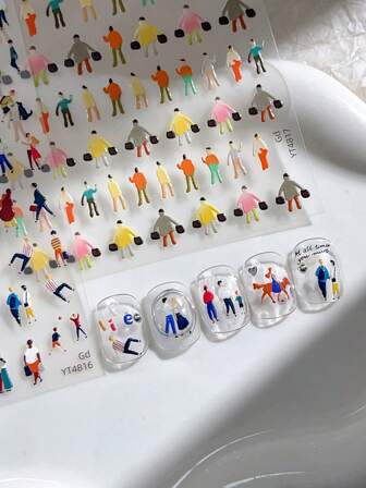 1pc Cute And Personalized Cartoon Character Nail Stickers In Various Actions, Colorful And Cute Self-Adhesive Nail Decals Nail Decoration Nails Suitable For Personal DIY And Nail Salon Use Nail Art Sticker