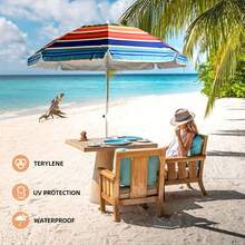 Rotating Beach Umbrella, Breathable And Colorful Stripes, With High-Quality Zinc Alloy Stand, Anti-UV, For Outdoor, Beach, Camping - Rojo rayas - 查看 6