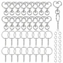 30/60 件心形旋转弹簧钩套装，金属弹簧按扣钥匙链龙虾扣，扁平开口环带链条和跳环，适用于钥匙链、挂绳、珠宝、DIY 工艺品