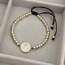 双色圣母玛利亚/圣本笃/心形串珠编织手链，男女通用珠宝，适合日常佩戴 - 黑色 - 查看 11