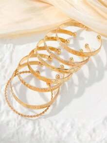 Fashion Women Classic Embossed Open Bangle Bracelet Set