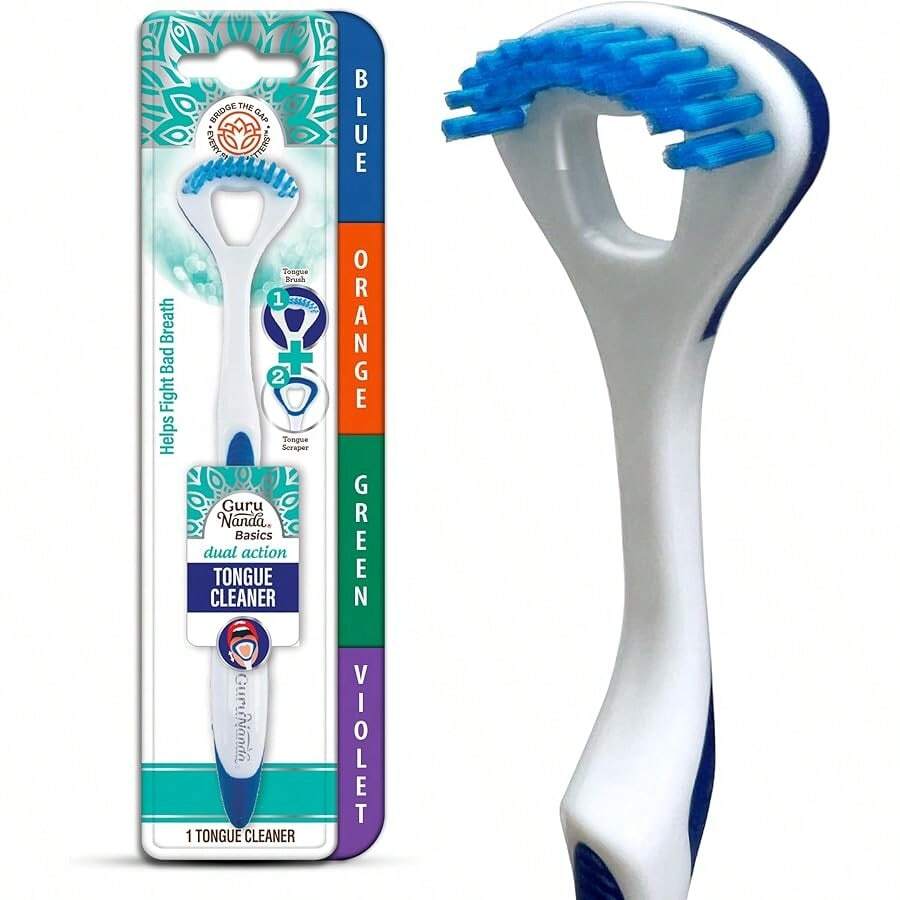 Dual Action Tongue Scraper (1 Pack),  2-In-1 Tongue Scraper & Soft Bristled Brush,  Deep Cleans & Fights Bad Breath - Color Varies - 彩色 - 查看 1