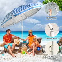 Heavy Duty Folding Beach Umbrella, Large 220cm Multicolor Garden Umbrella With Carry Bag, Lightweight Sun Umbrella UV 50 Protection Outdoor Umbrella With Aluminum Tube, Ideal Umbrella For Outdoor/Beach/Summer - rojo rayas - 查看 6