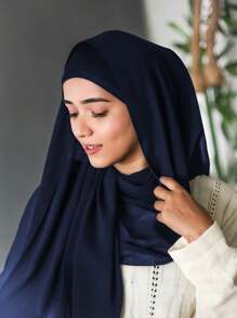 1pc New Chiffon Headscarf Pleated Drawstring Headset, Solid Color Chiffon Pleated Undershirt Headscarf Hat Combination