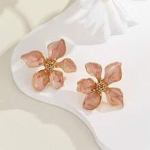 2 Pcs Fashion Needle Drop Glaze Pink Red Flower Earrings Claret Flower Stud Earrings Ladies Daily Wear Accessories