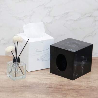 Porta-toalhas de papel quadrado de resina, caixa de papel-toalha com padrão de mármore falso de alta qualidade, artigos para hotéis e casa