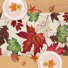 1PC Autumn Maple Leaf Table Runner, Autumn Watercolor Leaf Kitchen Table Decoration, Seasonal Home Decoration Indoor And Outdoor Party Supplies