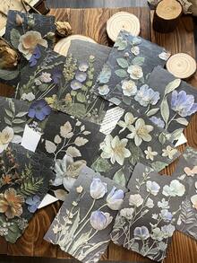 23pcs/Pack Vintage Dual-Material Embossed Floral Botanical Series Paper, Lightweight Retro Texture, Suitable For Diary, Scrapbooking, Decoration, Background