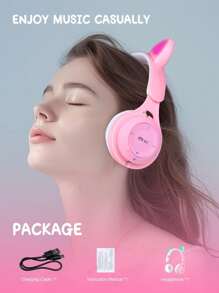 Składane bezprzewodowe słuchawki z kocimi uszami Zmieniające kolor bezprzewodowe słuchawki z kocimi uszami ze wbudowanym mikrofonem, sterowaniem dotykowym i długim czasem pracy baterii Odpowiednie dla dzieci/prezentów