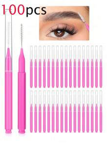 100pcs Micro Eyebrow Brush With Cap Brow Lamination Brush Spoolies For Eyebrow Eyelash Brow Brush Lash Filler Eyebrow Lash Lift And Tint Tools For Brows And Lashes Comb Extensions
