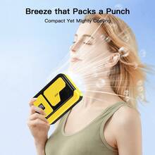 W&O 2025 Portable Fan With Belt Clip, Portable Hip Fan With Belt Clip, 3 Speed Settings, Rechargeable And Hands-Free, Long-Lasting Cooling Effect For Outdoor Camping, Hiking And Traveling, Waterproof Design With Neck Strap Function - 黃色黑色 - 查看 2