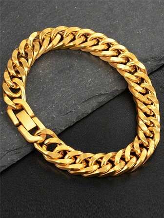 1 Pc Stainless Steel 10mm Cuban Link Chain Bracelet Hip Hop Jewelry For Men