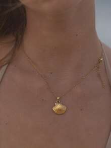 1 件女式 18K 镀金吊坠防水沙滩珠宝不锈钢波西米亚风格贝壳吊坠项链配珠链夏季 - Necklace - 查看 10