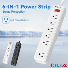 CILIA 1/2 Pcs Flat Plug Surge Protector Power Strip, 6 AC Outlets, 5 Ft Flat Braided Extension Cord,Dorm Room Essentials College,Compact Desk Charging Station Wall Mount For Office, School, Dorm