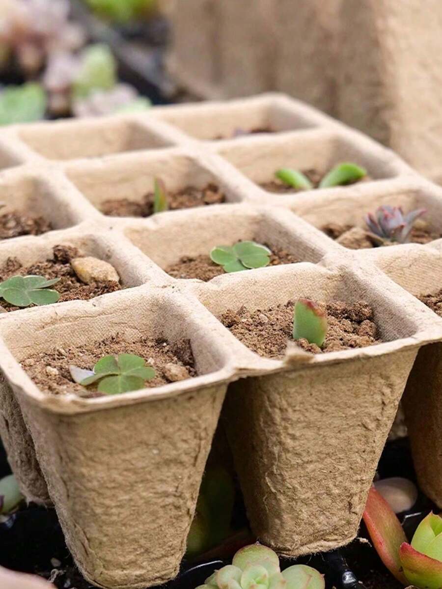100pcs 8cm Fiber Seedling Pots With 100 Plant Labels, Seed Buckets Plants, Flowers, Seed Pots For Garden Germination - Multicolor - View 1