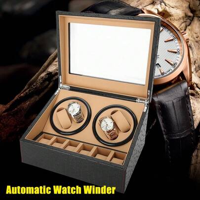 Automatic Watch Winder, Top Automatic Watch Box, Box For 4 + 6 Watches, Premium Watch Box, For Storing Watches And Other Small Items, Black, Vintage