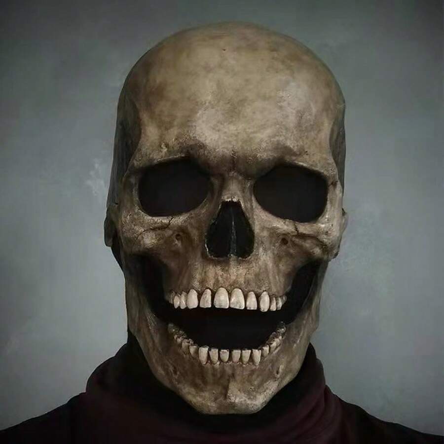1pc Horror Skull Mask, Realistic Skeleton Mask Headwear, Trick Or Treat Decoration Mask, Movable Jaw Skeleton Mask Costume - Multicolor - View 1