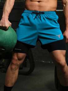 Men's 2-In-1 Double-Layer Quick Dry Breathable Shorts, Fashionable Printed Summer Fitness Training Sport Shorts With Light Stretch