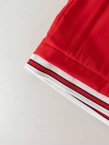 1件装 女童及青少年时尚撞色口袋速干涤纶红色沙滩短裤，适合室内、室外、游泳池、情人节、春夏穿着