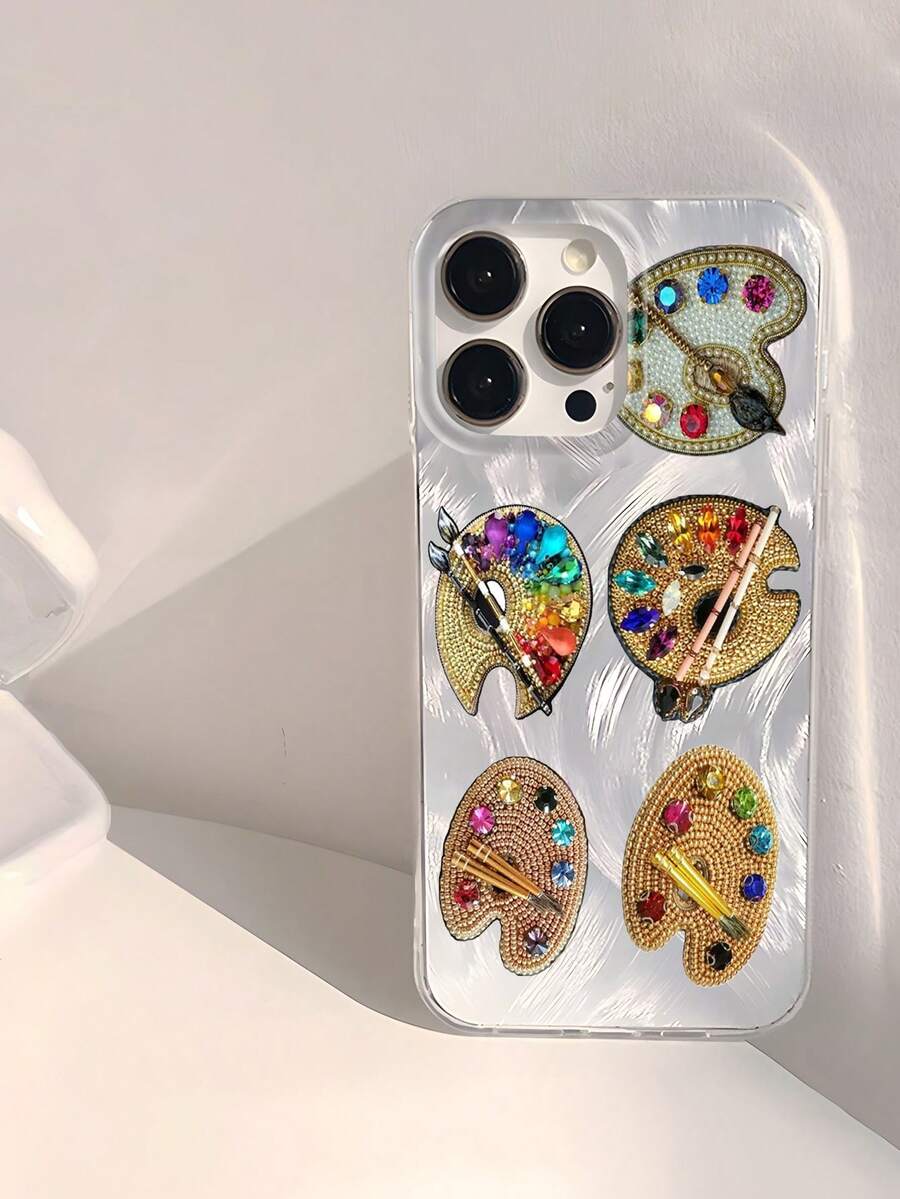 1 件时尚个性化串珠心形、石榴、星星、花朵图案防水、防指纹、防刮透明柔软光泽光滑手机壳 - 彩色 - 查看 1