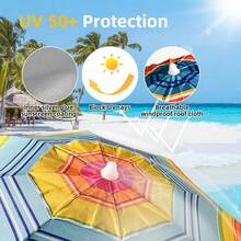 Rotating Beach Umbrella, Breathable And Colorful Stripes, With High-Quality Zinc Alloy Stand, Anti-UV, For Outdoor, Beach, Camping - Rojo rayas - 查看 4