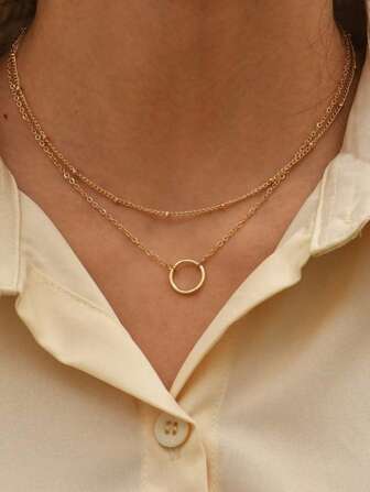 1pc Minimalist Circle Pendant Necklace, Suitable For Daily Wear