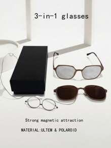 LIGHT-GO EYEWEAR 3 pièces/Set Lunettes à monture complète asymétrique géométrique pour femmes + clip-on convenant pour la lecture quotidienne et la conduite