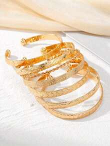 Fashion Women Classic Embossed Open Bangle Bracelet Set