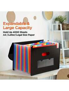 Carpeta de acordeón expandible de 13/25 bolsillos con pestañas de colores A-Z: organizador de escritorio y carpeta para guardar documentos en tamaño A4/carta, facturas y recibos mensuales | Artículos de oficina y estudio, organizador de archivos para la vuelta al cole - Negro - Ver 3